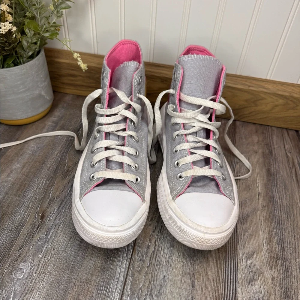 Converse All Star Chuck Taylor Grey Pink Canvas High Top Platform Shoes Kids 5